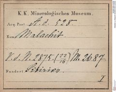 Etiketten zu Malachit (NHMW-MIN-Ad528)